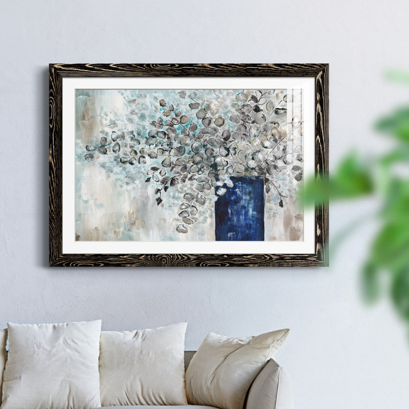 Eucalyptus réformé - peinture encadrée, Cadre noir, H 37,5 po x l 27,5 po x P 1,5 po