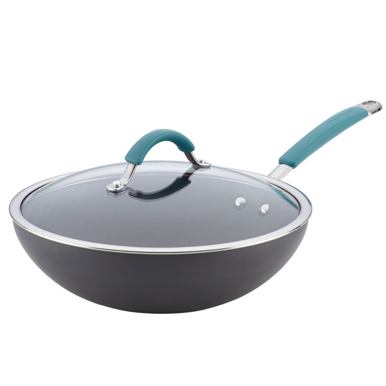 Rachael Ray 14-inch Cucina Hard-Anodized Nonstick Skillet with Helper Handle, Gray/Agave Blue