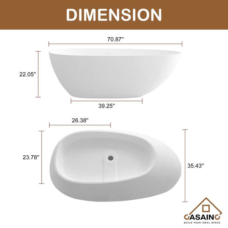 Egg Harbor 70.9" x 35.4" Freestanding Soaking Solid Surface Bathtub