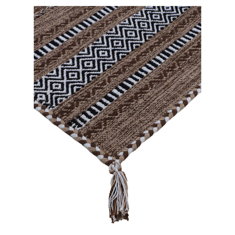 Azizi Striped Hand Woven Cotton Brown Rug, Runner 80 x 500cm