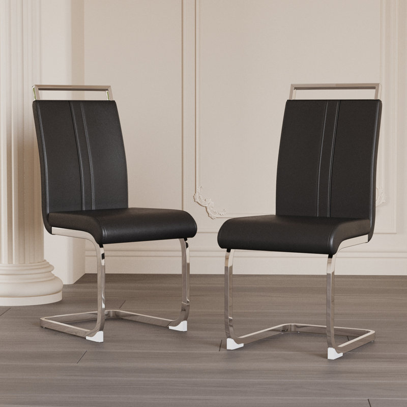 PU Faux Leather High Back Upholstered Dining Chairs Set of 2, 4, Silver, Black