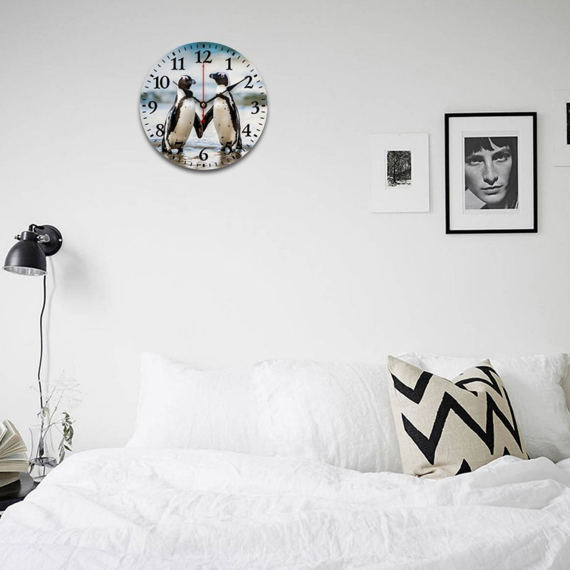 Horloge murale de plage, pingouin, décoration murale ronde 12 po, pour maison côtière