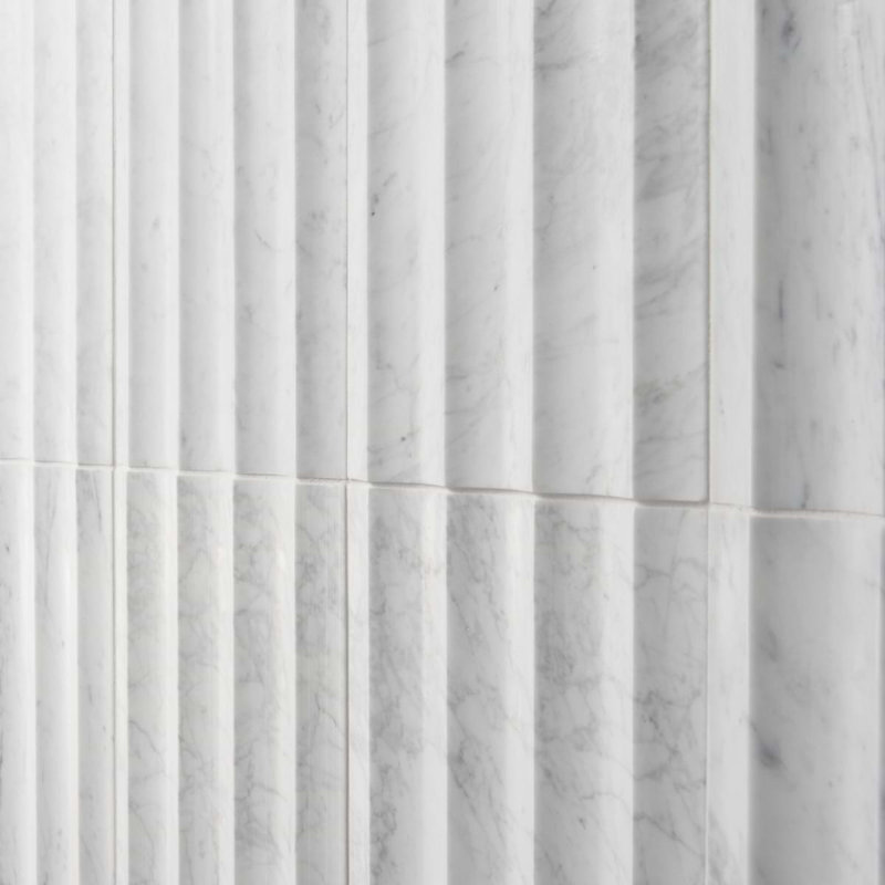Stonework Carrara White 12x24 Marble Tile, Fluted 3D Honed