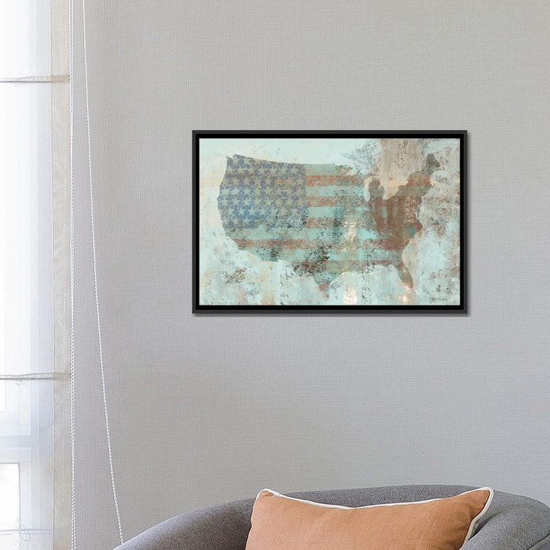 « rétro carte des états-unis », impression sur toile, H 18 po x l 26 po x P 1,5 po, Toile avec cadre noir, Pas de tapis