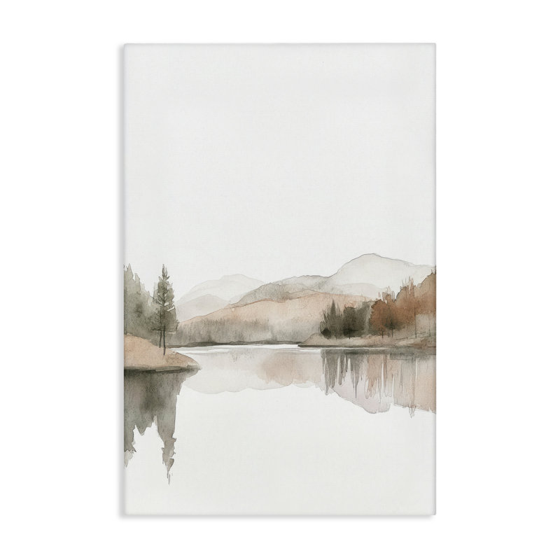 Toile de paysage aquarelle douce et fluide, design par Mona Grace, H 36 po x l 24 po