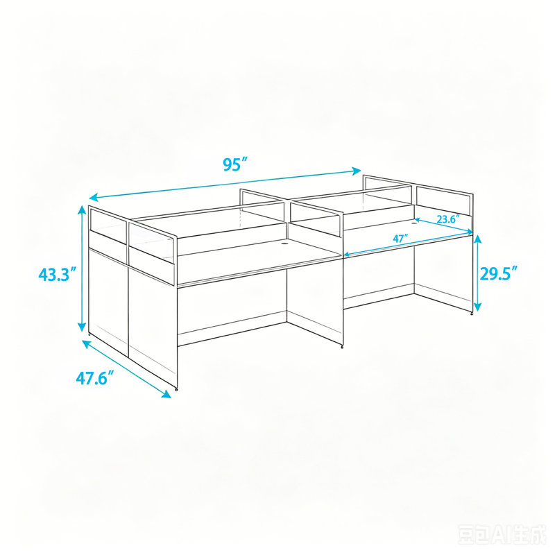 Rectangle 4 Person Office Cubicle Desk,Office Cubicle Workstation, Privacy Partition Desk with Mute Soundproof Panels & Cable Management
