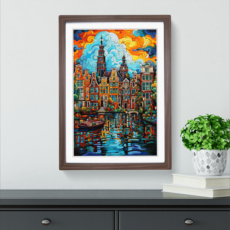 Amsterdam Pop - Single Picture Frame Print on Wood, 46cm H x 34cm W x 2cm D, Walnut