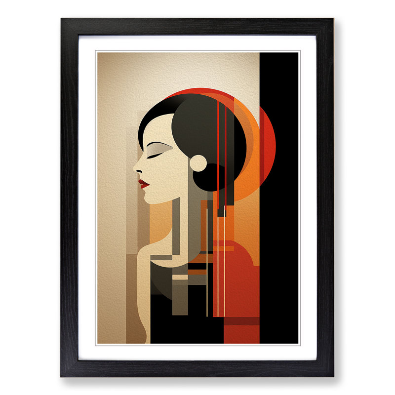 Minimalist Art Deco - Single Picture Frame Print on Wood, 46cm H x 34cm W x 2cm D, Black Framed