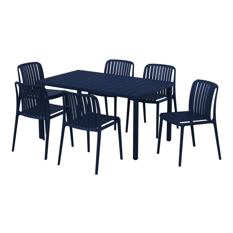 6-Person Outdoor Rectangular Dining Set, Navy