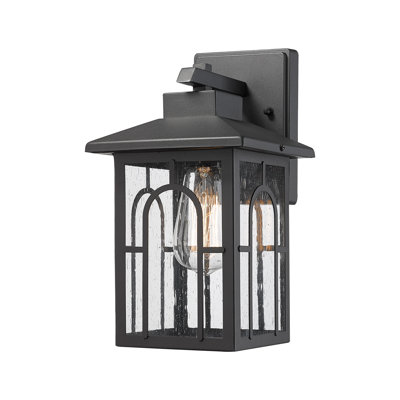 Modern Farmhouse Outdoor Wall Lantern With Seeded Glass, Outdoor Wall Light– Black Finish