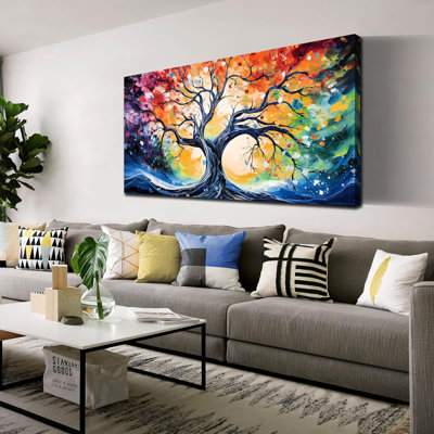 Large Canvas Wall Art Colorful Tree Picture Modern Living Room Bedroom Home Office Wall Decor Framed Canvas Prints Ready To Hang Size 24X48