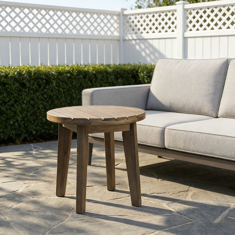16" Acacia Wood Side Table, Grey