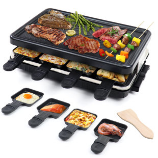 Hamilton Beach Electric Indoor Raclette Table Grill, 200 sq. in. Nonstick  Griddle Serves up to 8 People for Parties and Family Fun, Includes 8  Warming