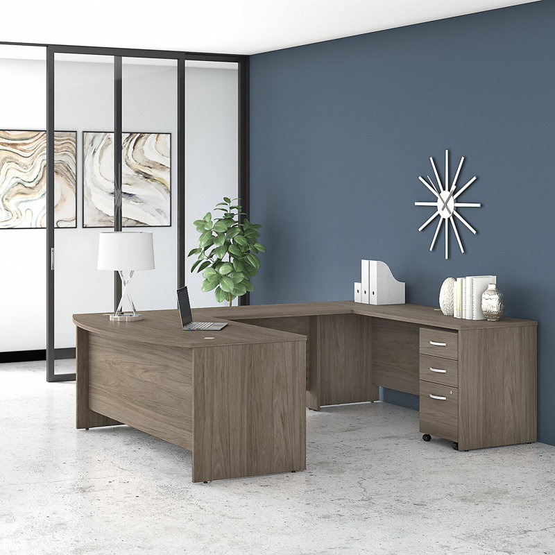 Studio C U-Shaped Executive Desk, Modern Hickory