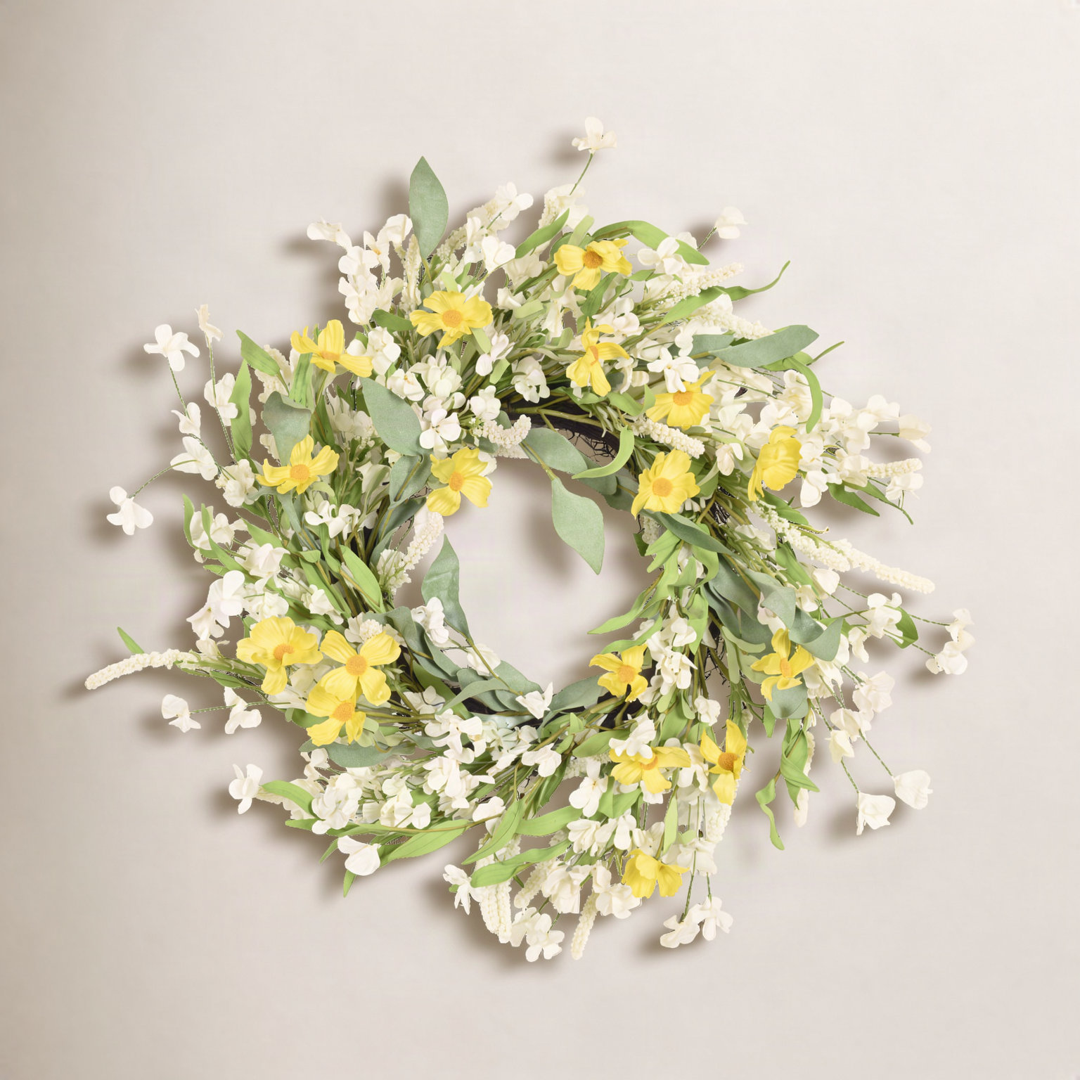 24" Handcrafted Grapevine No Holiday Wreath, Green/Yellow