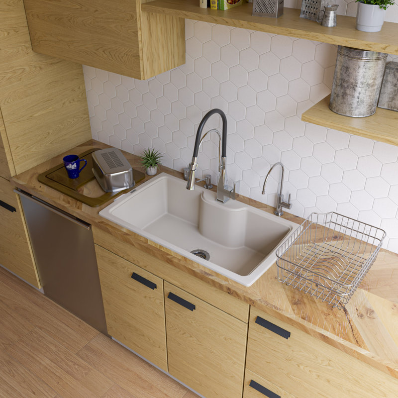 34.63'' L Single Bowl Granite Kitchen Sink, Biscuit