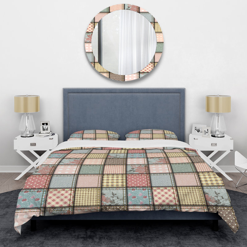 Multicolor Denim Patchwork - Abstract Duvet Cover Set - Microfiber Polyester, King Duvet Cover + 2 King Shams