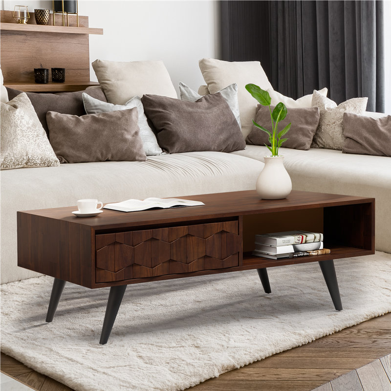 Georgina Solid Wood 4 Legs Coffee Table with Storage, Walnut