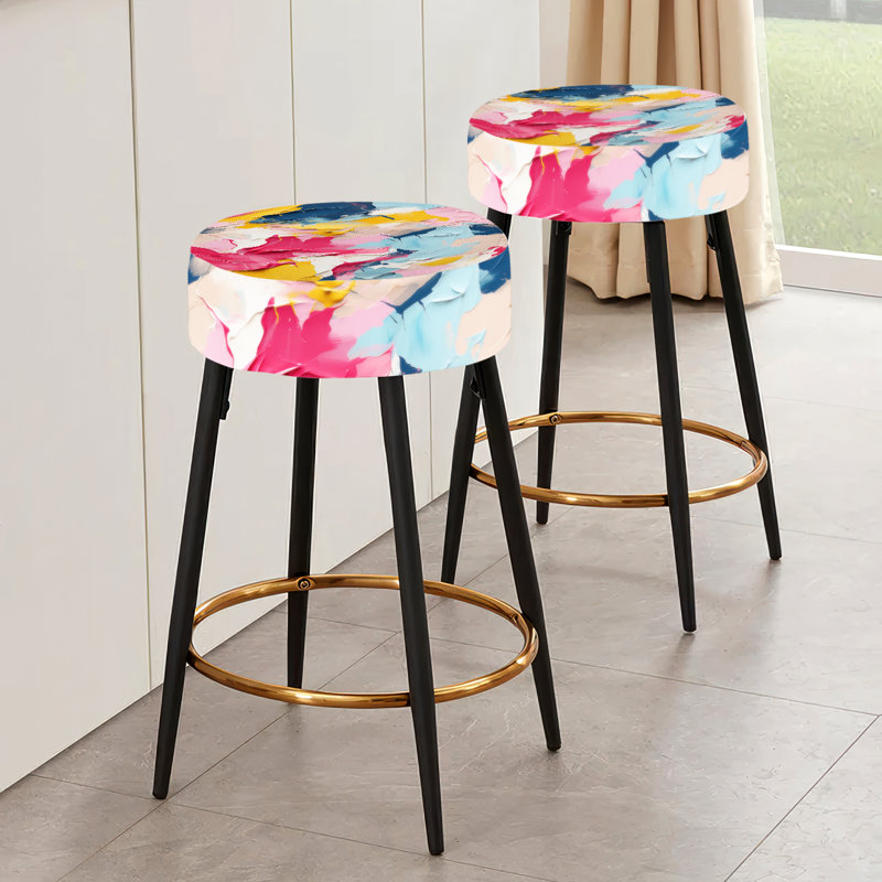 Aquarelle, peinture, chevauchement, rayures bleues et roses - Ensemble de 2 tabourets de bar abstraits