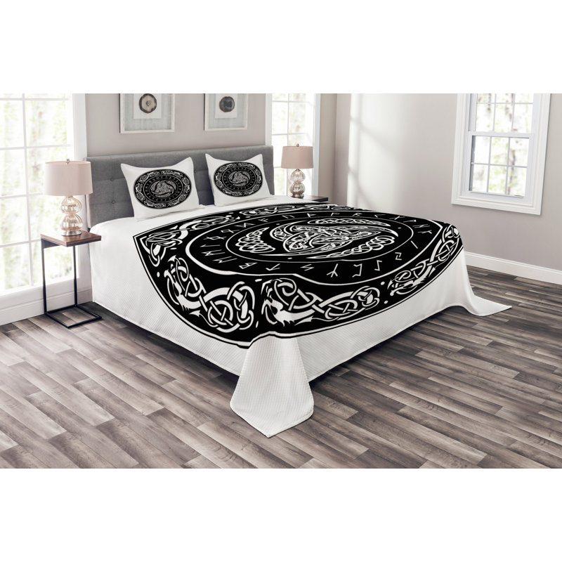 Absidy Black/White Polyester Bedspread Set, 220 x 264 cm