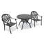 Ensemble de salle à manger bistro en aluminium moulé 3 pièces, table ronde de 100 cm avec trou pour parasol et 2 chaises empilables avec coussins bruns-399688053