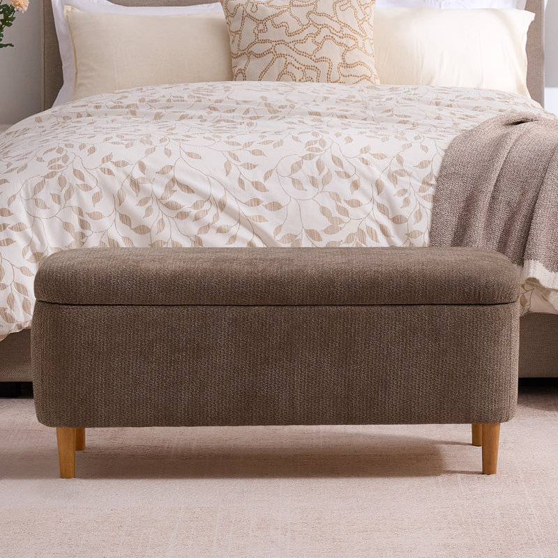 Polyester Upholstered Storage Bench, Brown