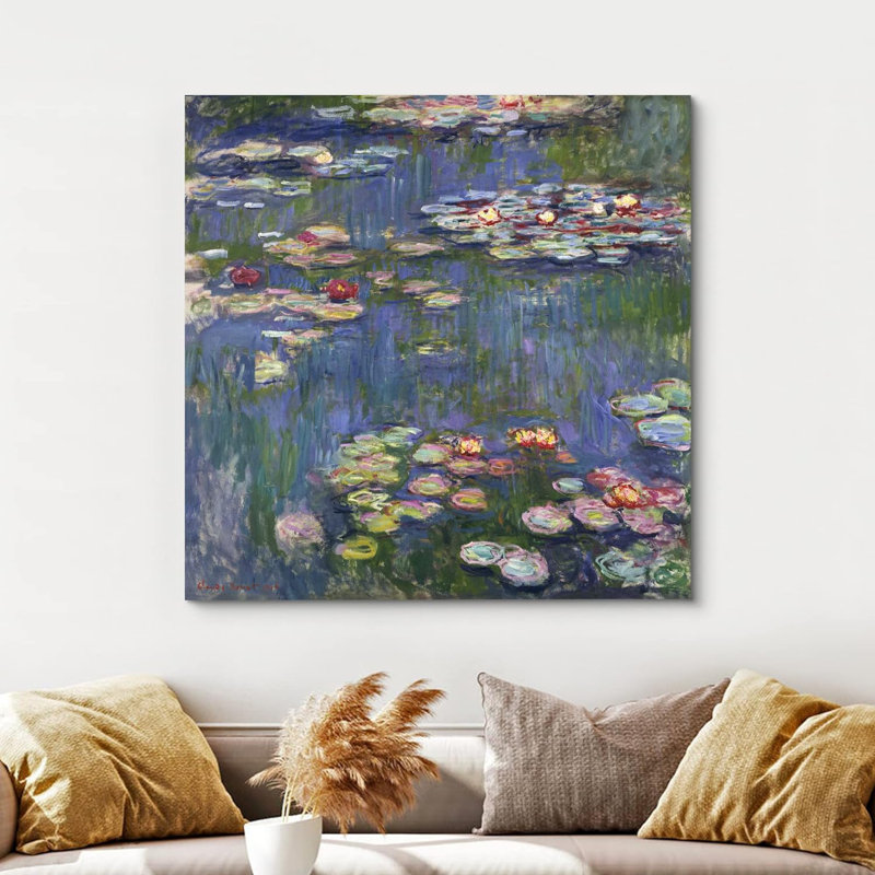Célèbre œuvre d'art, "Les Nymphéas" par Claude Monet, reproduction d'art sur toile tendue, H 16 po x l 16 po x 1,5 po