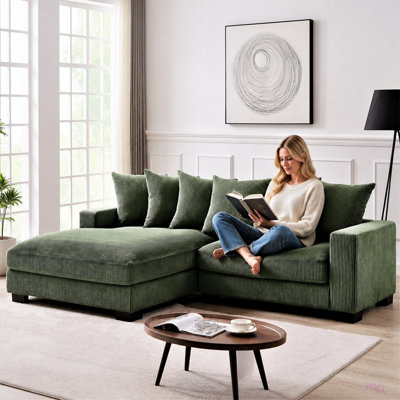 Très grand canapé modulaire faisant face à gauche deux pièces pour le salon, canapé en L de 102,4 po avec méridienne, revêtu de tissu velours côtelé