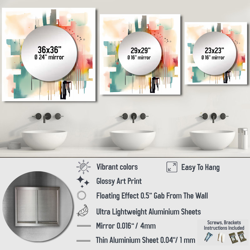 Eshleman - miroir mural géométrique moderne pour salle de bain, 23 po x 23 po