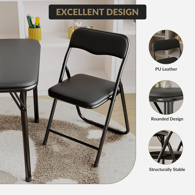 Table d'activité pliante 3 pièces LinTimes et 2 chaises rembourrées, noir