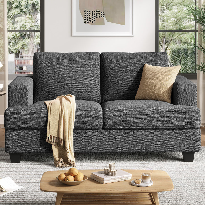 63" 2-Seater Upholstered Square Arm Sofa, Gray Linen