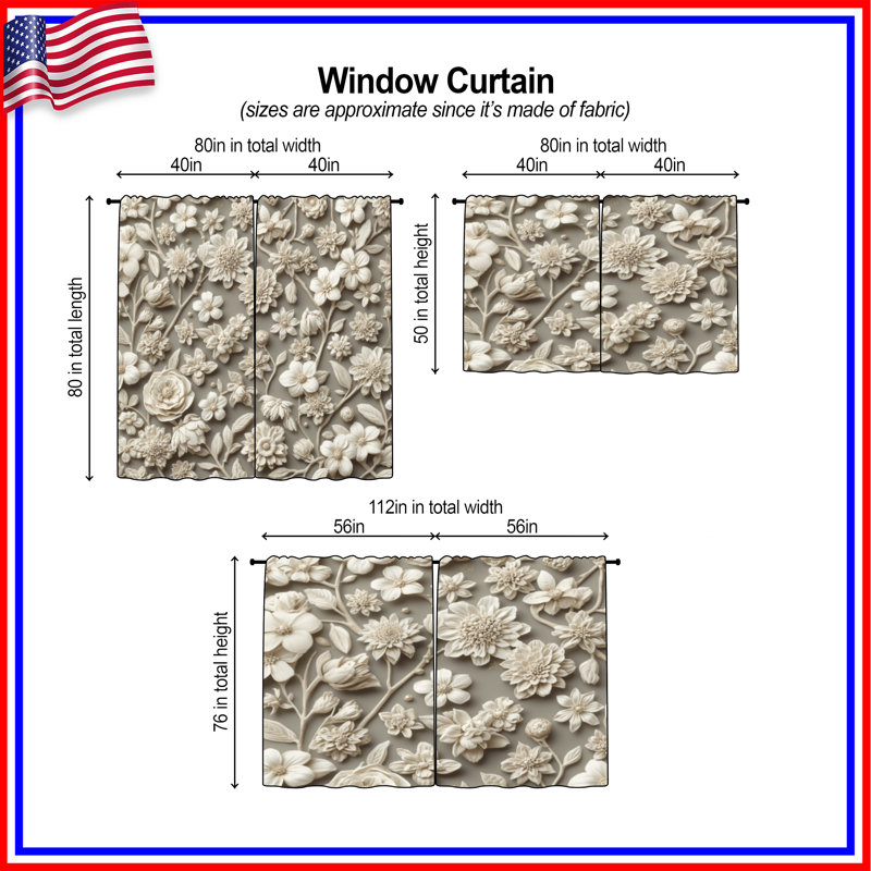 Rideau de fenêtre à motif floral complexe beige transparent et obscurcissant - 2 panneaux, 20 po x 50 po - 2 panneaux