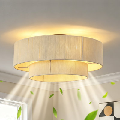 19.29" Ceiling Fan with Light, Woven Cotton Shade, 6-Speed Reversible DC Motor with Remote Control