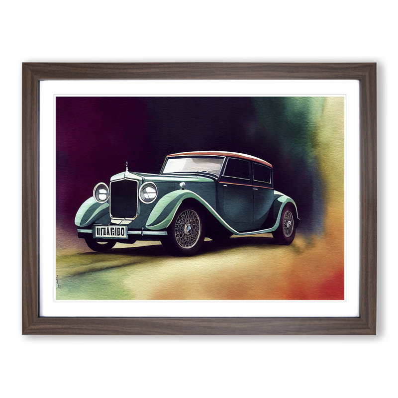 Watercolour Classic Car - Framed Print, 25cm H x 34cm W x 2cm D, Walnut