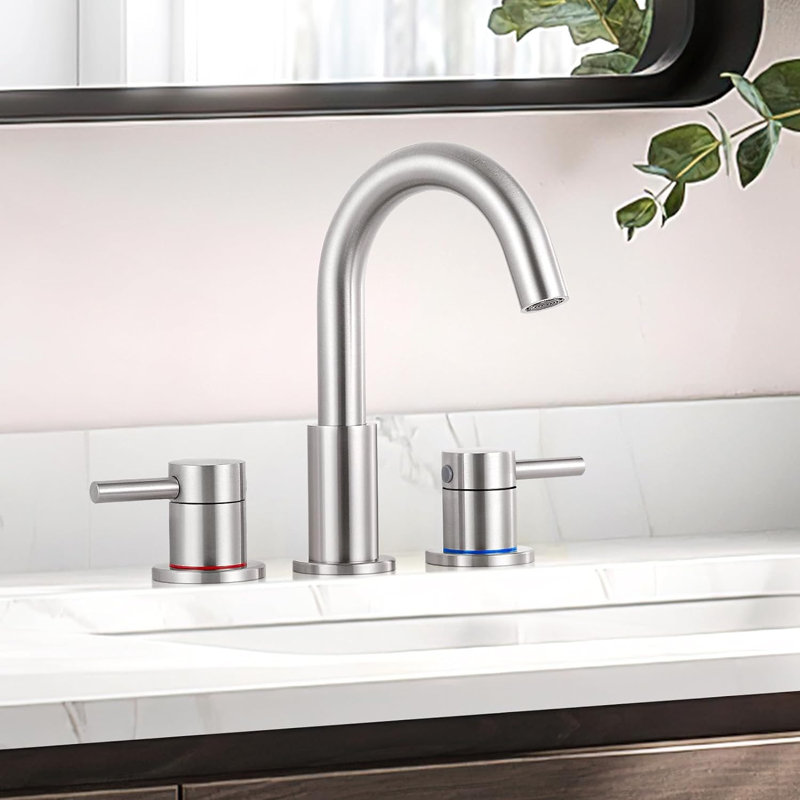 Robinets 8 "en nickel brossé pour évier 3 trous, avec bonde escamotable et tuyau d'alimentation sans plomb cUPC, Chrome