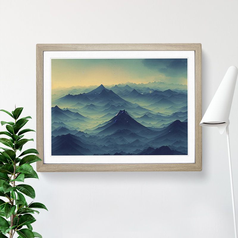 Compelling Japanese Mountains - Framed Print, 46cm H x 64cm W x 2cm D, Oak