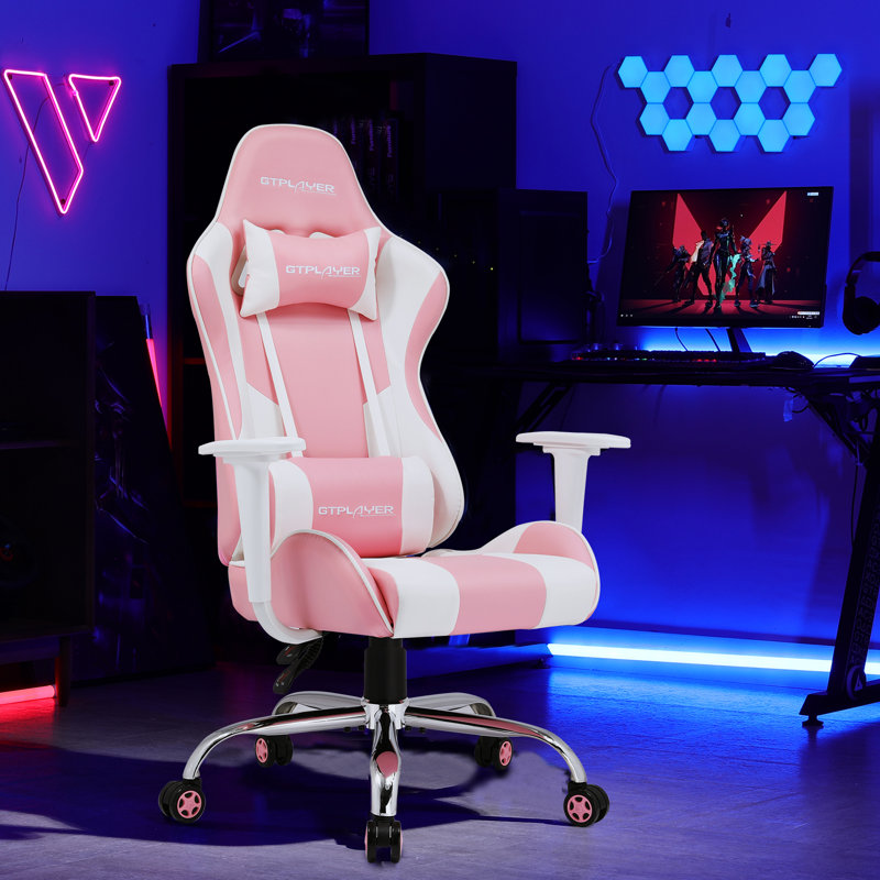 Gaming Chair Office Chair Ergonomic Swivel Heavy Duty Chair with Cushion and Reclining Back Support, Pink