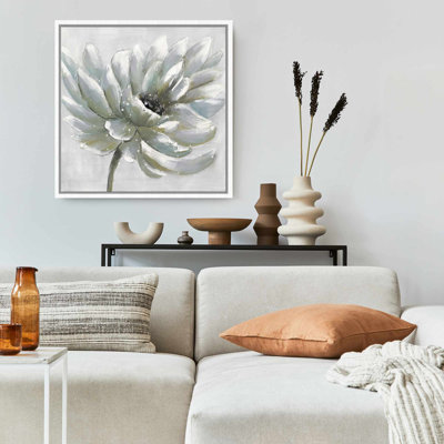 Toile de chrysanthème blanche | Décoration florale pour chambre à coucher - encadrée