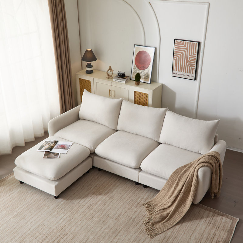 Ryder Modular Sectional Sofa, 34" H x 99.5" W x 67" D, White Sand Polyester Blend