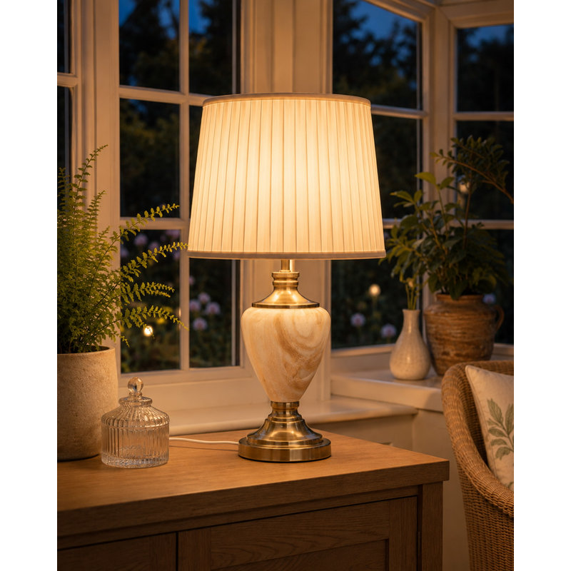 Waukomis 61cm Marble Effect Metal Table Lamp, Gold