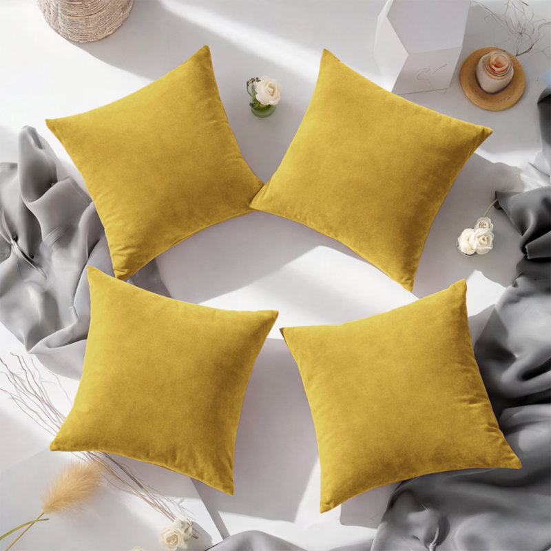 Crushed Velvet Cushion Cover Set (Set of 4), Ochre