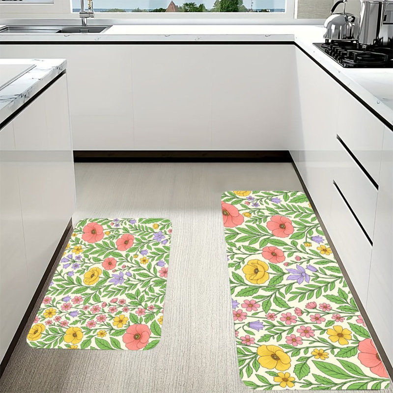 Ensemble de 2 tapis de sol en flanelle à motif floral botanique vintage