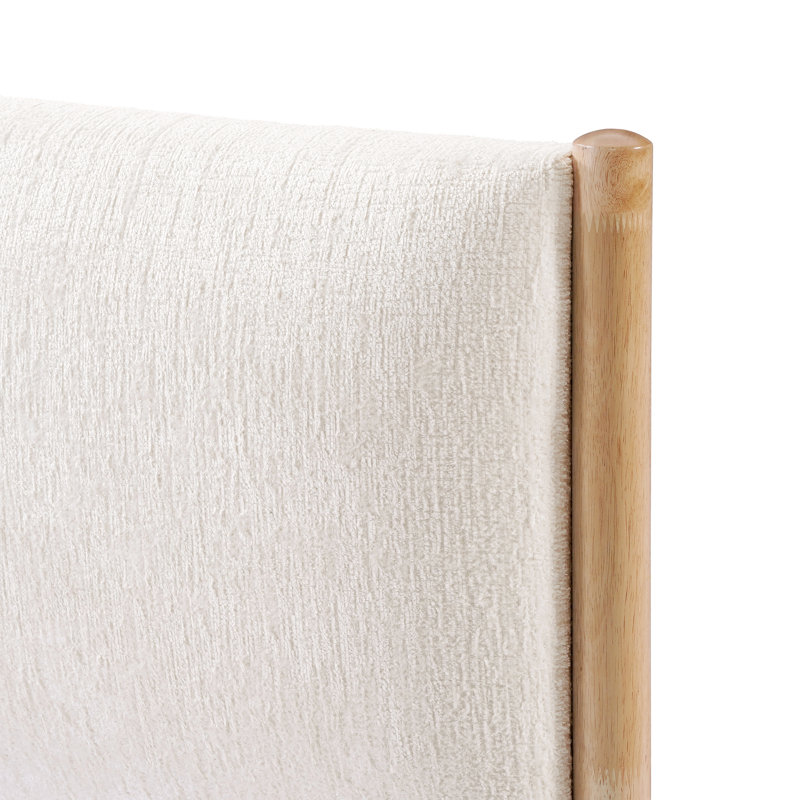 Seabrook Japandi Solid Wood & Fabric Upholstered Platform Bed With Soft Foam-Padded Headboard, California King