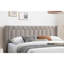 Lit double tapissier brun en toile de jute avec tête de lit Diamond, plateforme contemporaine pour chambre à coucher en tissu, look moderne