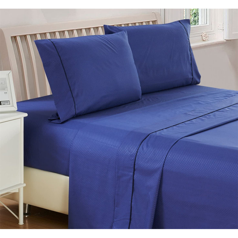 Ensemble de literie en microfibre , Ensemble de draps pour lit double avec un drap-hou, Bleu marine