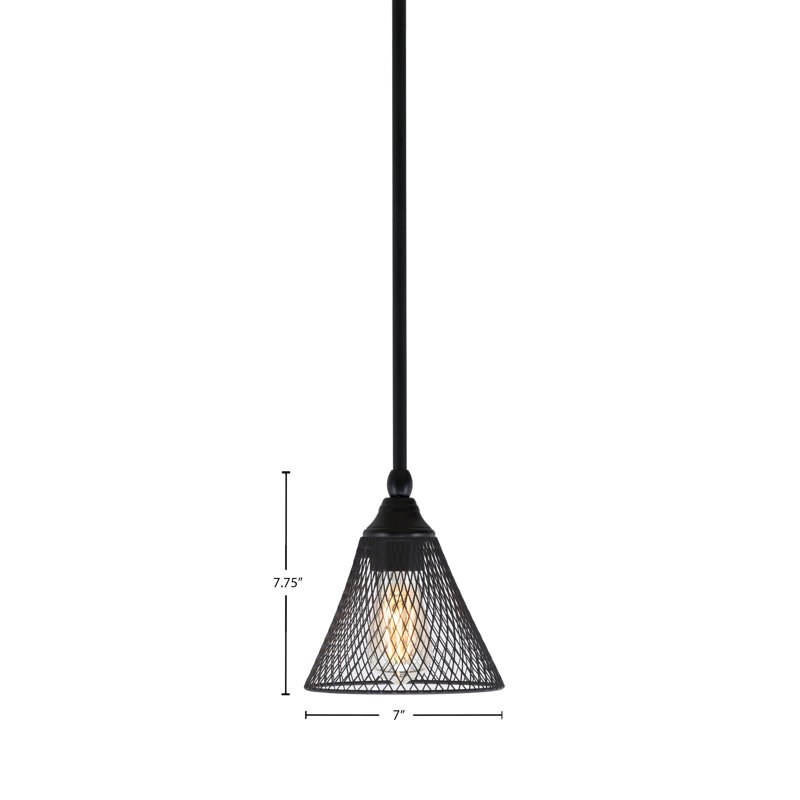 Stem Hung Mini Pendant Shown With 7" Shade, Matte Black
