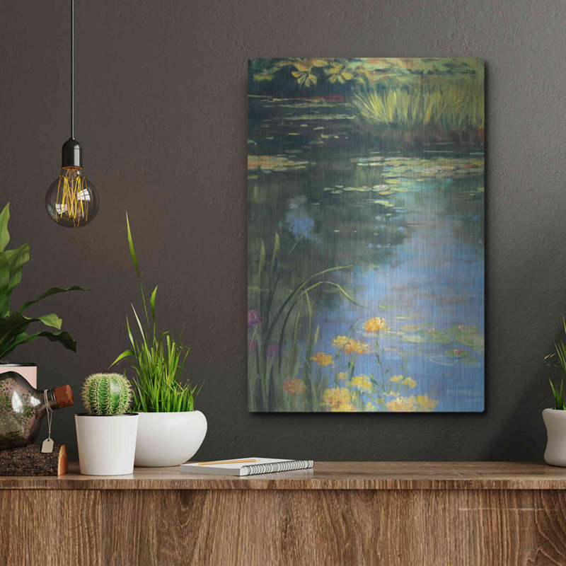 «Garden Pond II» par Carol Rowan, art mural en métal, 24 po x 36 po, H 16 po x l 12 po 