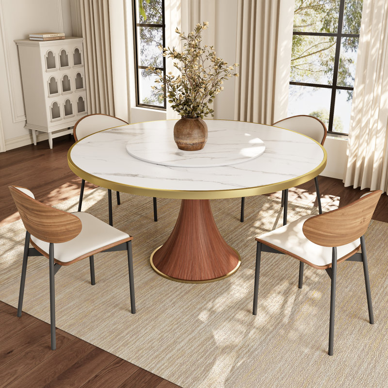 Table de salle à manger de luxe avec pieds dorés Analia Luxury, H 29,52 po x l 53,15 po x P 53,15 po, Ivoire veiné