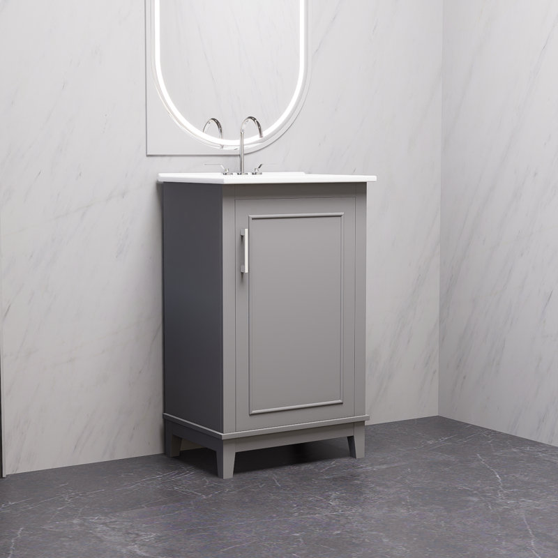 Petit meuble-lavabo gris moderne de 20 pouces avec lavabo en céramique, grand espace de rangement