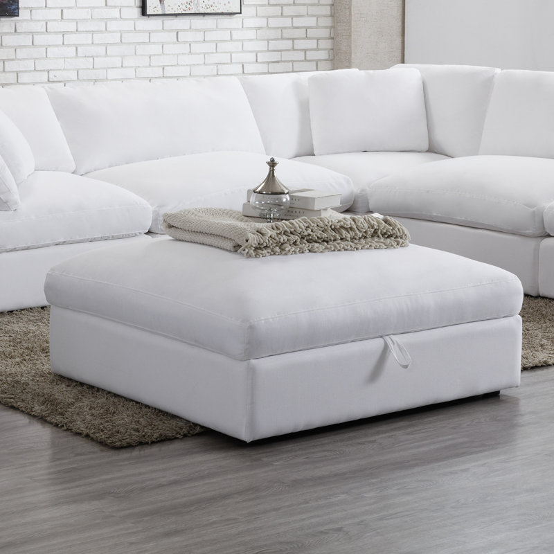 Haruyoshi Upholstered Ottoman, White Polyester Blend